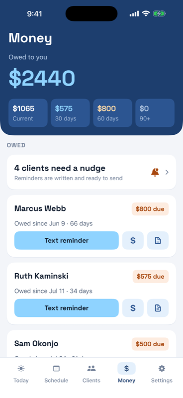The Money tab