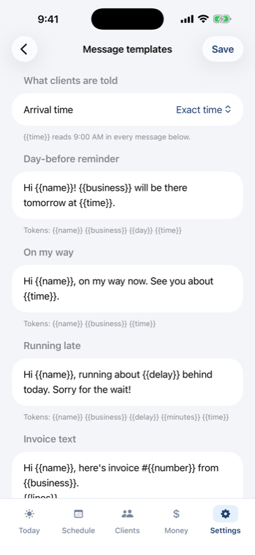 Message templates