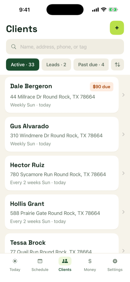 Clients tab