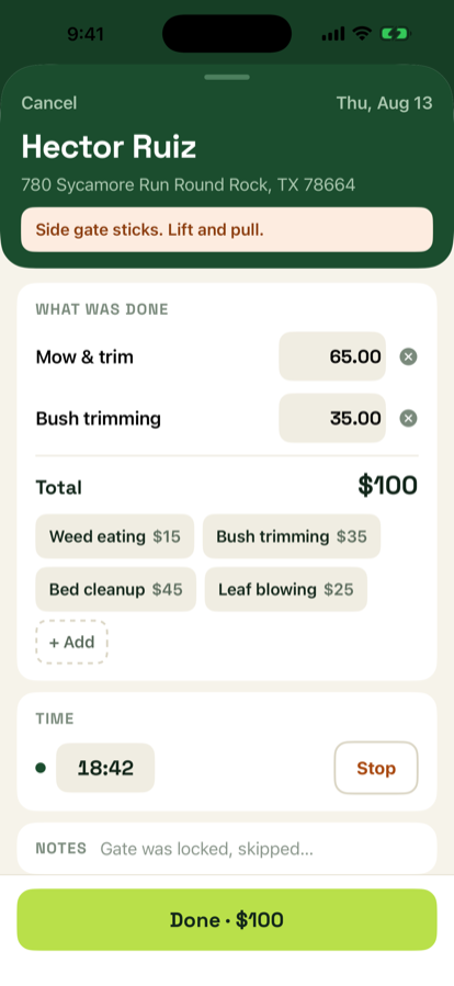Complete job screen